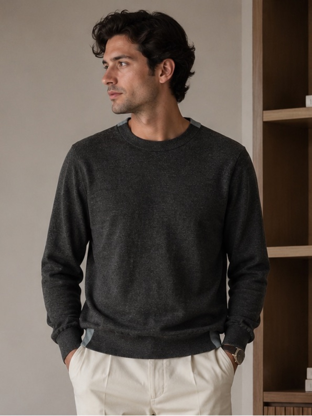 COS 100% Wool Charcoal Crewneck Sweater Size M Men Quiet Luxury Preppy Minimal